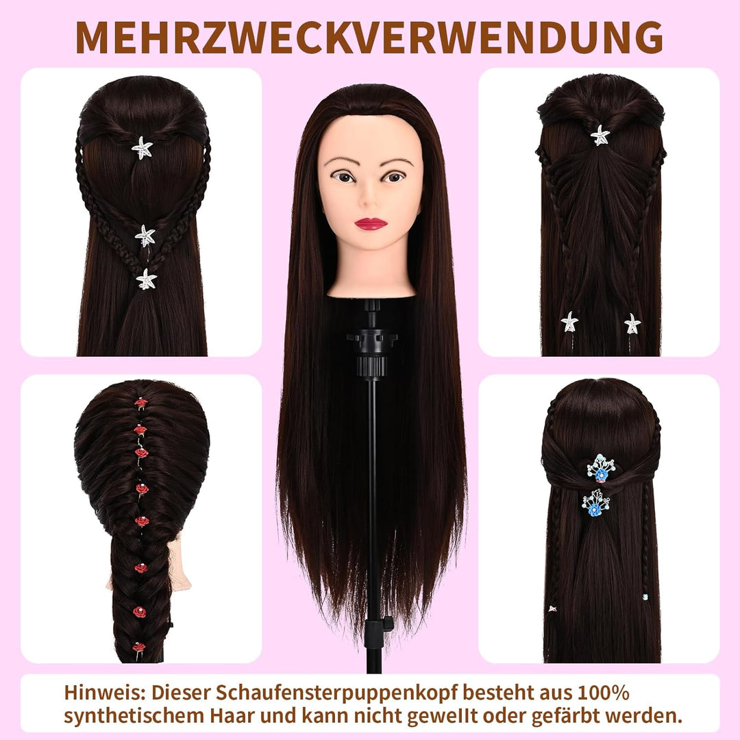 28" Frisierkopf Mit Synthetikfaser-Haar Trainingsköpfe Für Friseure Für Flecht Schneide Styling Übun