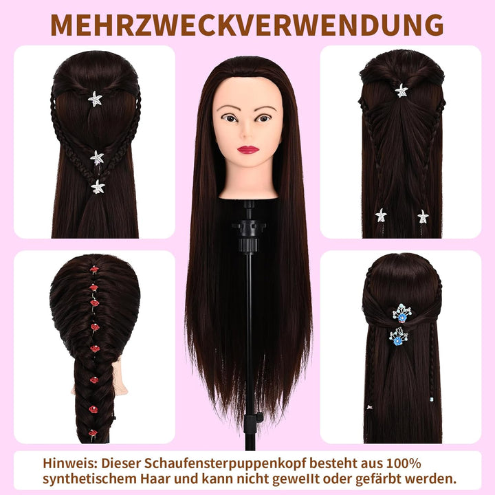 28" Frisierkopf Mit Synthetikfaser-Haar Trainingsköpfe Für Friseure Für Flecht Schneide Styling Übun