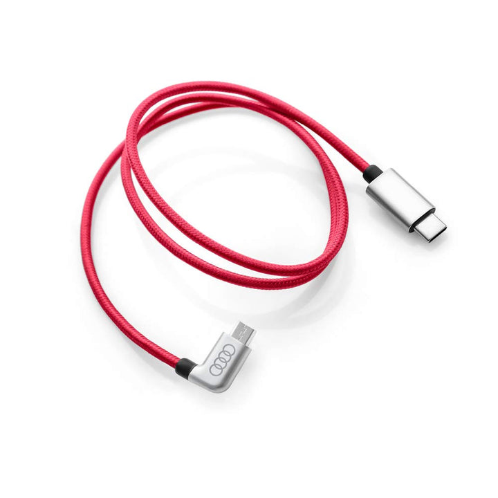 Audi 8S0051435J Ladekabel USB-C auf Micro-USB Kabel gewinkelt rot