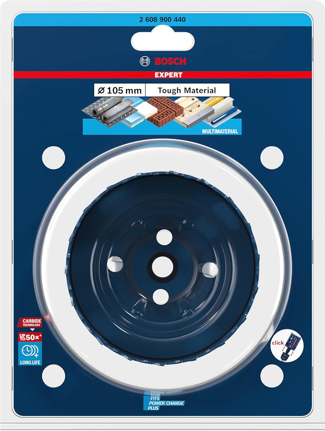 Bosch Professional 1x Expert Tough Material Lochsäge (für Holz mit Metall, Ø 105 mm, Zubehör Schlagb