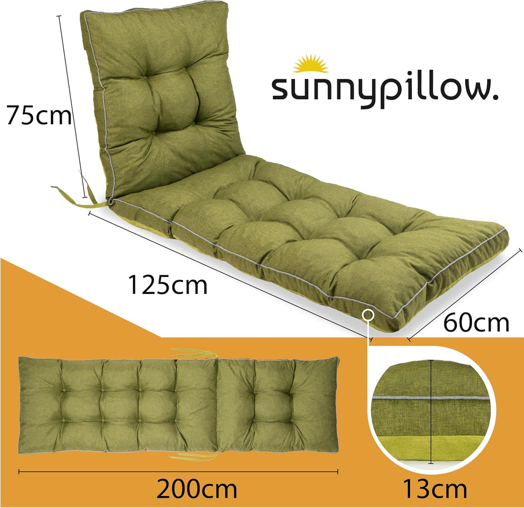 sunnypillow Liegenauflage 200 x 60 - Auflage für Gartenliege extra dick 13cm - Outdoor, wasserdicht,