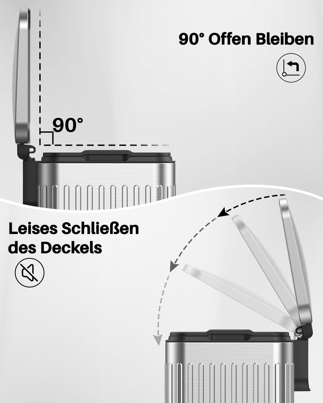 lovewind 60L Mülleimer Küche Edelstahl Silber, Pedal-Behälter mit Soft-Close Deckel, 2 herausnehmbar