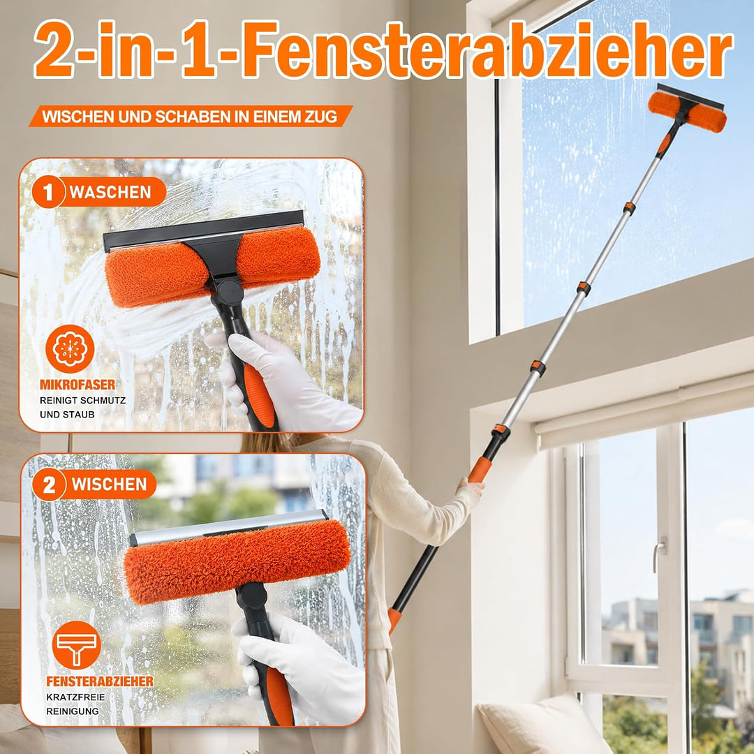 6M Staubwedel Teleskop Waschbar, Spinnwebenbesen mit Teleskopstiel, Fensterabzieher zum Reinigen von