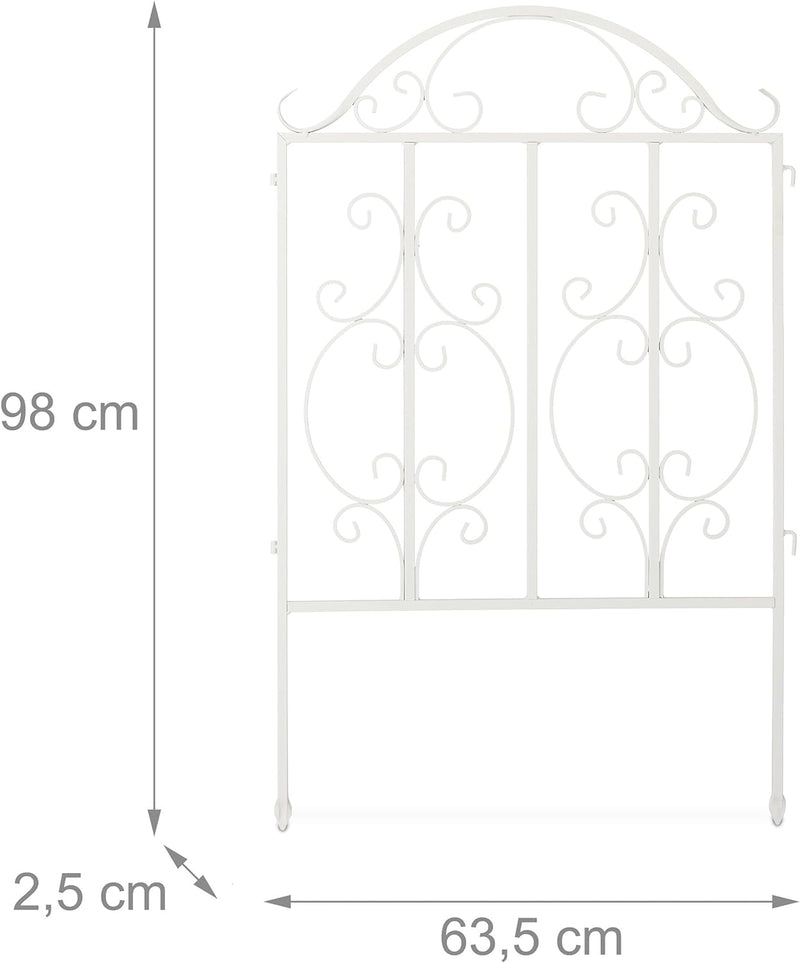 Relaxdays Gartenzaun aus Stahl, Zaunstecksystem 3er Set, verzierter Vorgartenzaun, Zaunelement HxB: