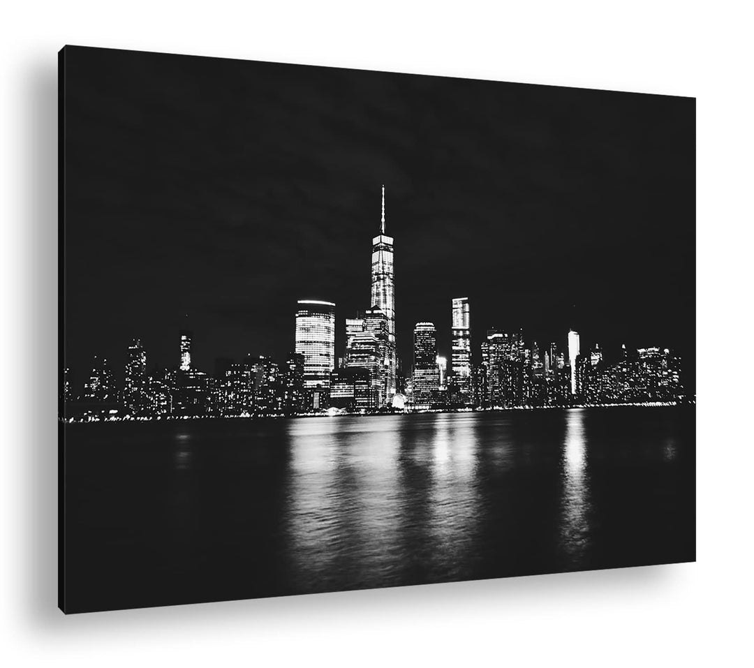 deyoli New York Manhatten bei Nacht Format: 80x60 als Leinwandbild, Motiv fertig gerahmt auf Echthol