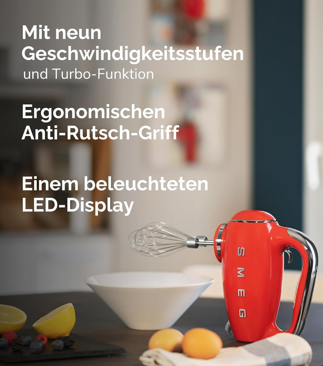 Smeg, HMF01PGEU Electric Mixer, 9 -Geschwindigkeitsniveaus, Turbofunktion, glattes Start -Start -up