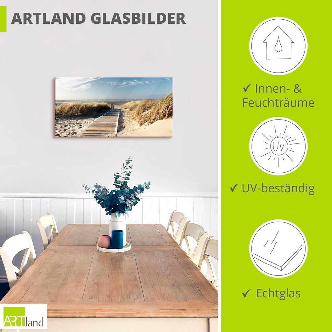 ARTland Glasbilder Wandbild Glas Bild einteilig 60x30 cm Querformat Strand Meer Küste Nordsee Natur