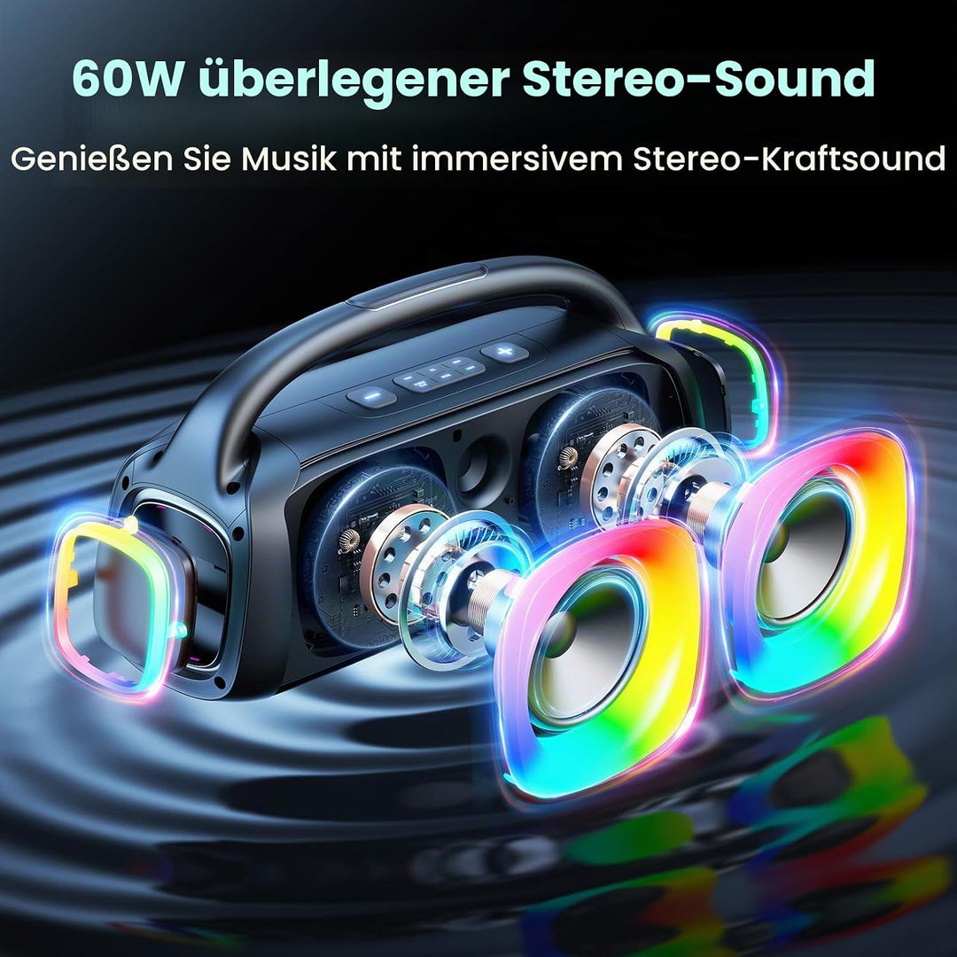 JYX Tragbarer Karaoke Maschine,Karaoke mit 60W Bluetooth Lautsprecher,2 Kabellosen Karaoke-MikrofonW
