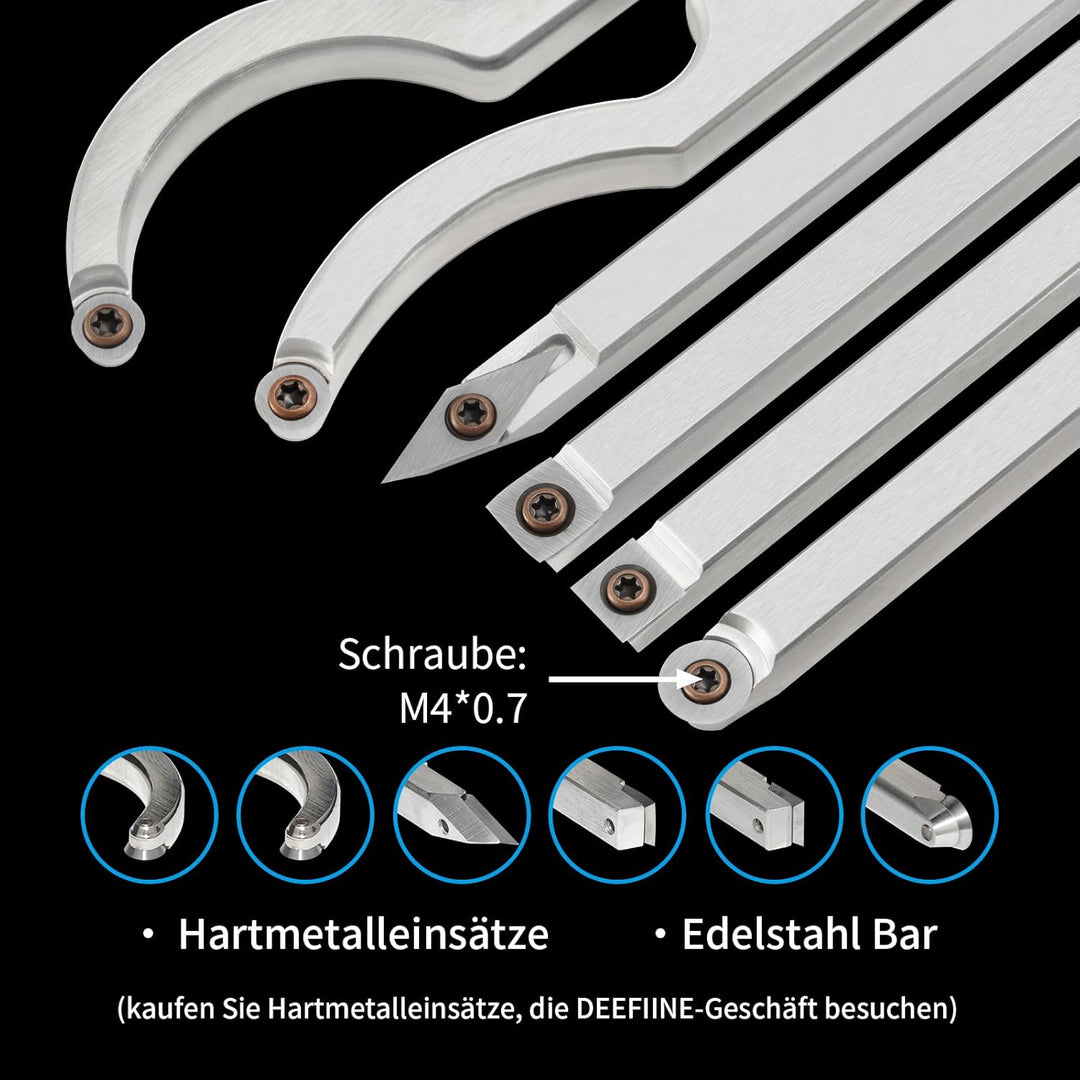 46.5cm Drechseleisen Set mit Hartmetall-Schneidplatten, 6Stück Drechselmesser in Holzkoffer, Drechse