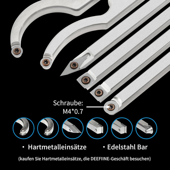 46.5cm Drechseleisen Set mit Hartmetall-Schneidplatten, 6Stück Drechselmesser in Holzkoffer, Drechse