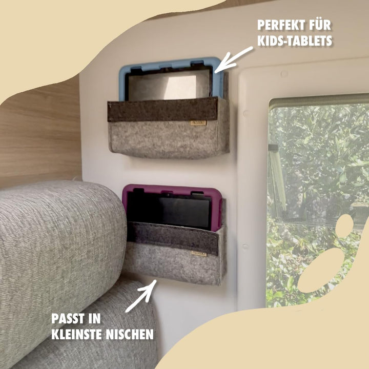 Filzstudio Wandtasche aus Wollfilz - Klebe-Klett - kleiner Wandorganizer für Wohnmobil, Bett &amp; Flur,