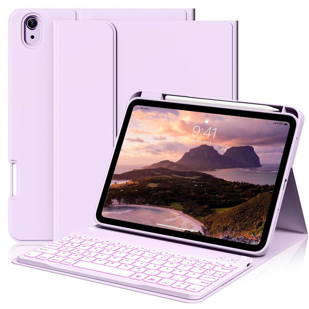 SZPCGC Hülle mit Tastatur für iPad A16 11/10 Generation (2025/2022, 11/10.9 Zoll) - 7 Farben Beleuch