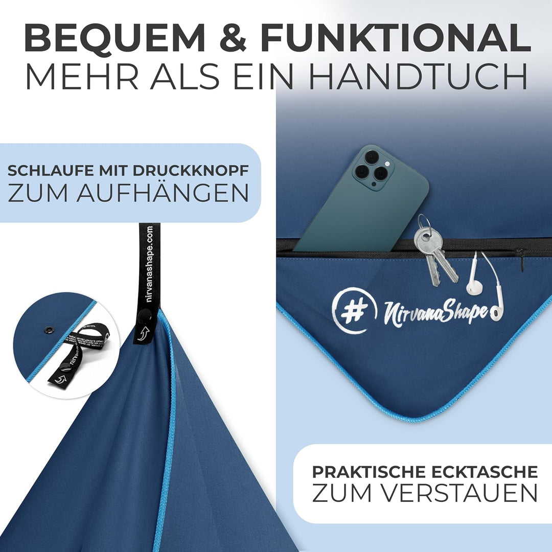 NirvanaShape Mikrofaser Handtuch, Microfaser Handtücher leicht, kompakt als Badetuch, Reisehandtuch,