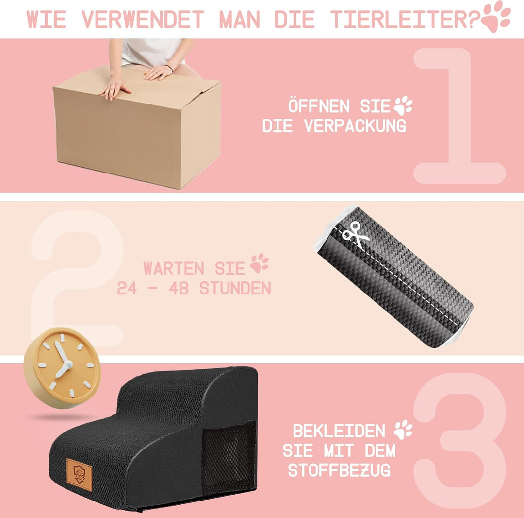 Myiosus Hundetreppe für Kleine Hunde, 2 Stufen Haustiertreppe 40cm Hoch Treppe Hund aus Schwamm, rut
