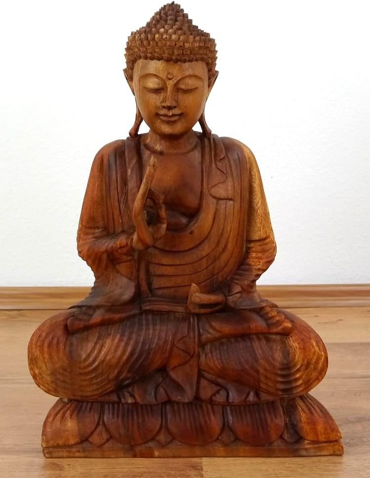 livasia Buddha Figur aus Holz 50cm hoch – Balinesische Handwerkskunst – Buddha Figuren aus Suarholz,