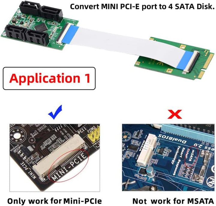 cablecc Mini PCI-E&A+E-Key auf Vier SATA3.0 6 Gbit/s Festplattenverlängerungskartenkabel 10 cm für S