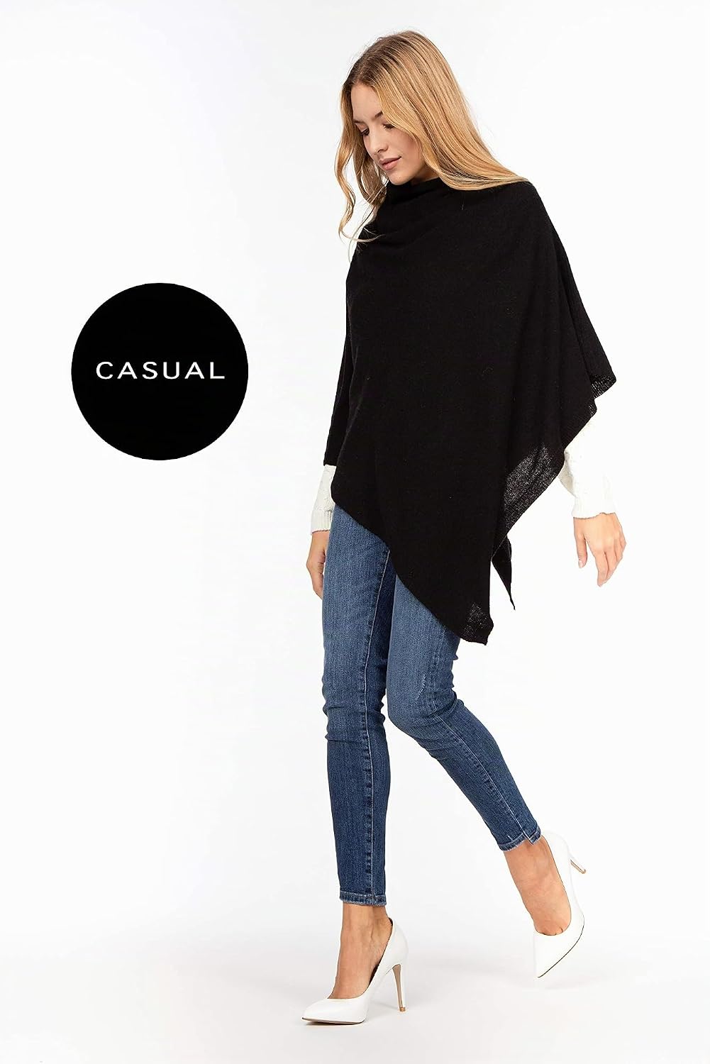 Marine Cashmere - Poncho aus Kaschmir-Mischgewebe für Damen, zart und weich, aus Kaschmir Schwarz, S