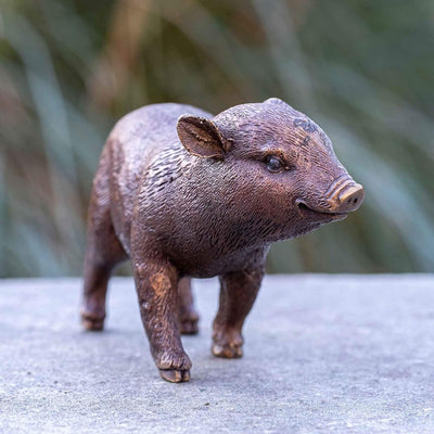 IDYL Bronze-Skulptur Ferkel Schweinchen | 12x16x18 cm |Tier Bronze-Figur handgefertigt | Wetterfest