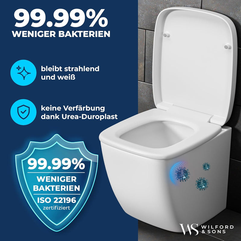 Wilford & Sons Premium WC Sitz eckig – Toilettendeckel mit Absenkautomatik rechteckig– passend für K