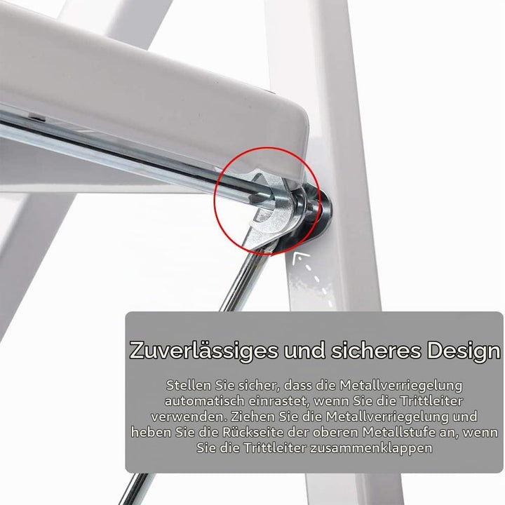 Trittleiter, 3 Stufen, Klappbare Haushaltsleiter, Alu Leiter, bis 150 kg, Sicherheitsleiter mit Anti