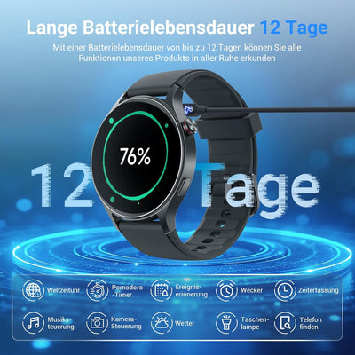 Smartwatch Herren Rund mit Telefonfunktion- 1.32" AMOLED Display, Fitnessuhr mit 110+ Sportmodi &3AT