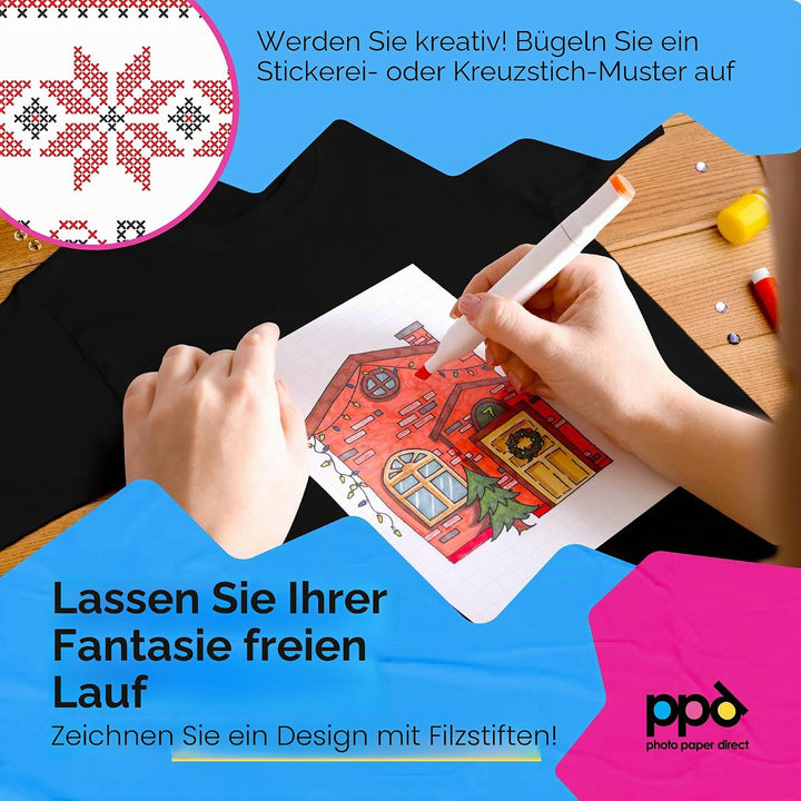 PPD 20xA4 Inkjet Premium Transferpapier für Dunkles Textil, Bügeleisen und Transferpresse PPD-4-20,
