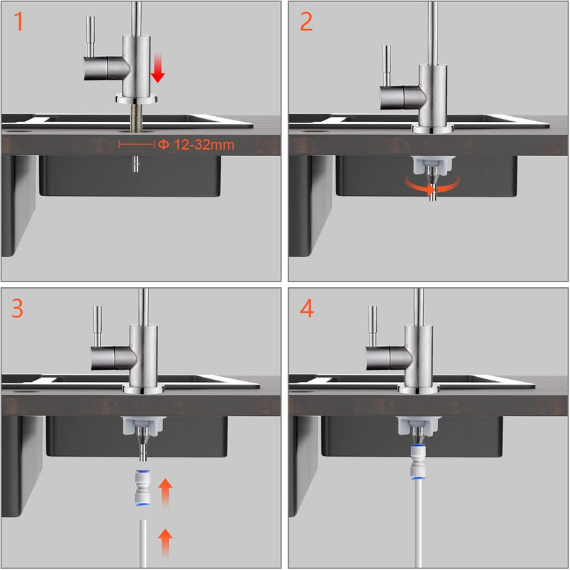 Ibergrif Umkehrosmose (RO) Wasserhahn für 1/4" und 3/8" Zoll, Osmoseanlage Spültischbatterie Wasserf