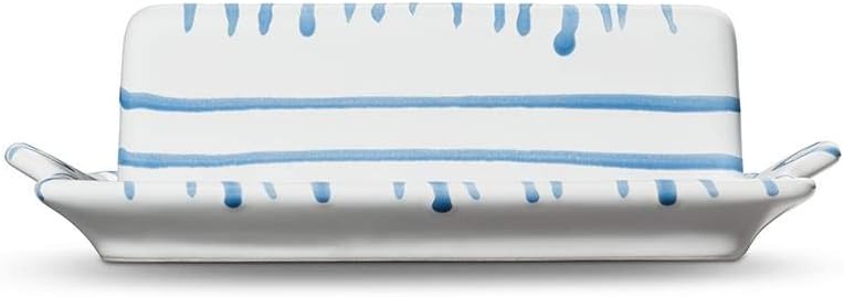 GMUNDNER KERAMIK Butterdose Grösse: l= 20.5 cm x b= 14.5 cm x h= 5.7 cm Blaugeflammt Geschirr, handg