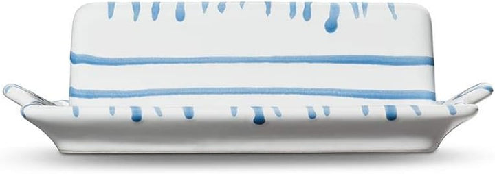 GMUNDNER KERAMIK Butterdose Grösse: l= 20.5 cm x b= 14.5 cm x h= 5.7 cm Blaugeflammt Geschirr, handg