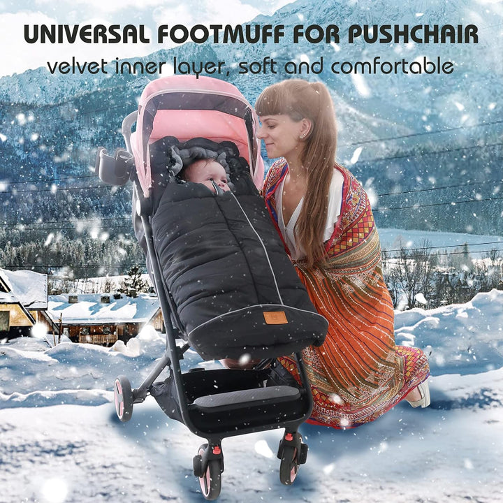 Fusssack Babyschale für Kinderwagen Buggy Universal Winter Baby Schwarz 102X54CM, Schwarz 102X54CM