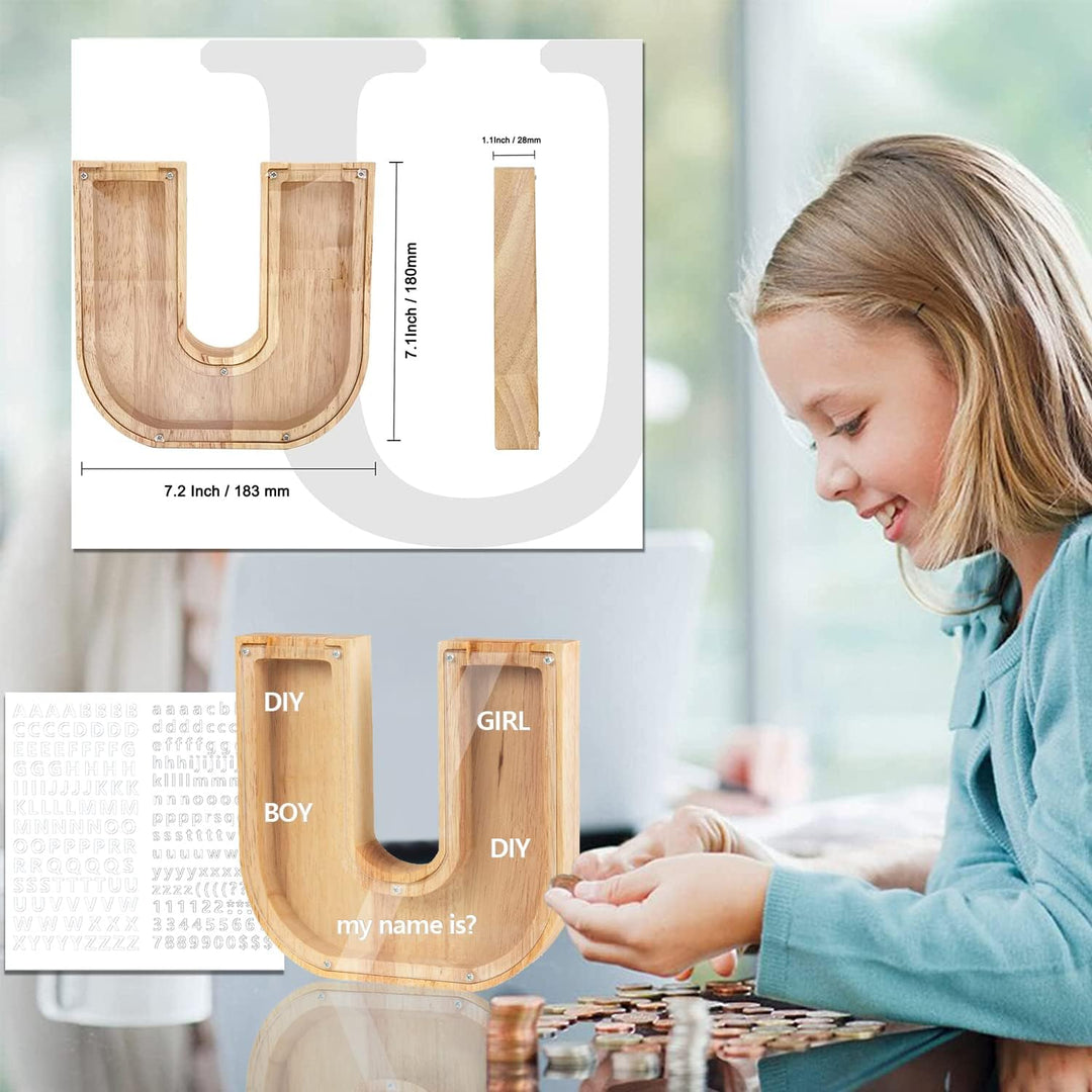 LEcylankEr Spardose Kinder Personalisierte A-Z Alphabet Sparbüchse Holz Spardose Dekoration Kreative