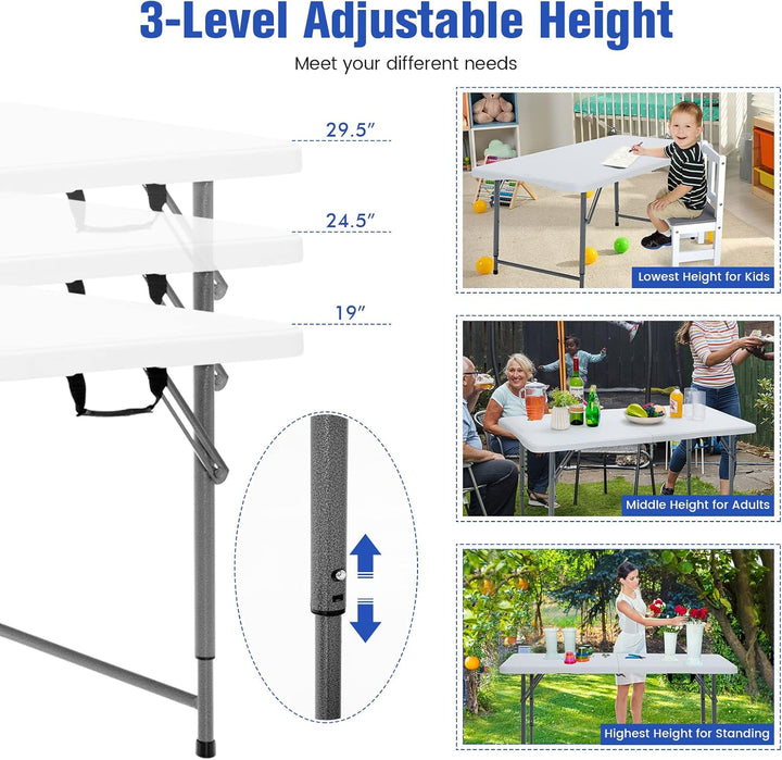 KOMFOTTEU Campingtisch klappbar, Klapptisch Höhenverstellbar, Gartentisch mit Griff bis 150 kg, Balk