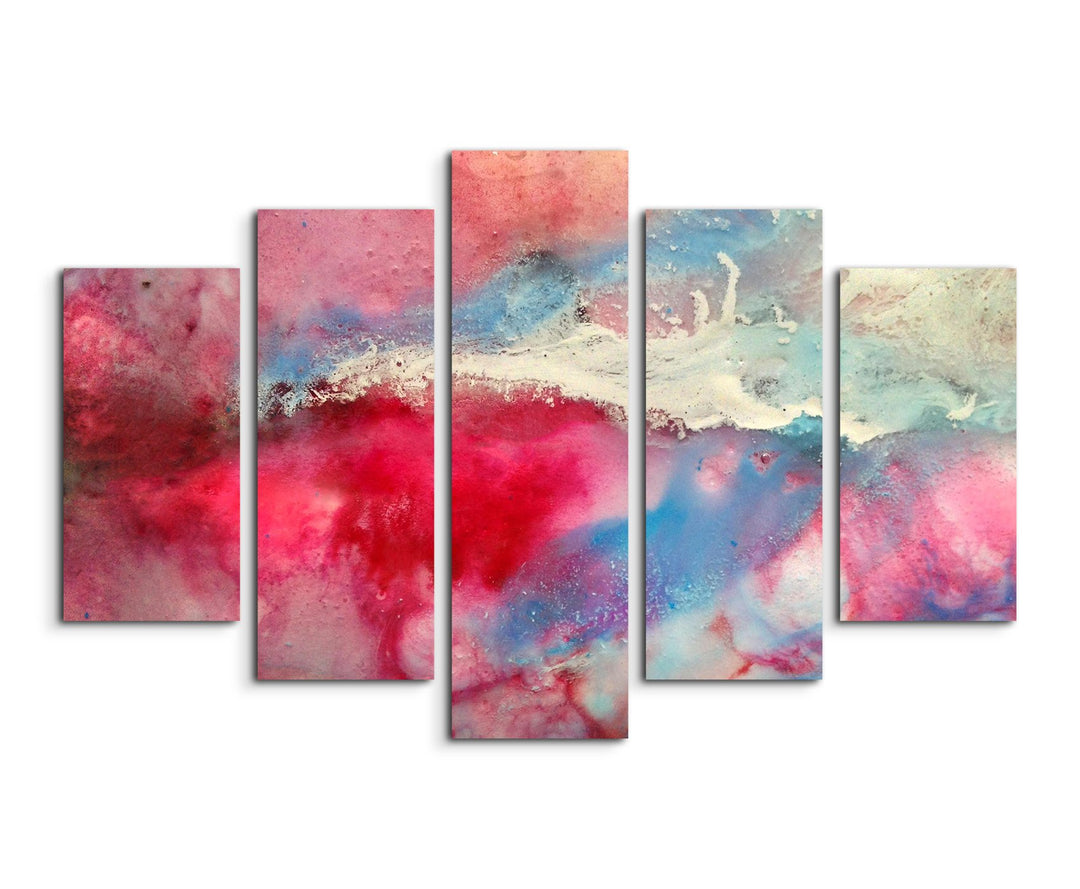 Sinus Art Wandbild 5 teilig Breite 150cm x Höhe 100cm Handgemaltes buntes Aquarell auf Leinwand für