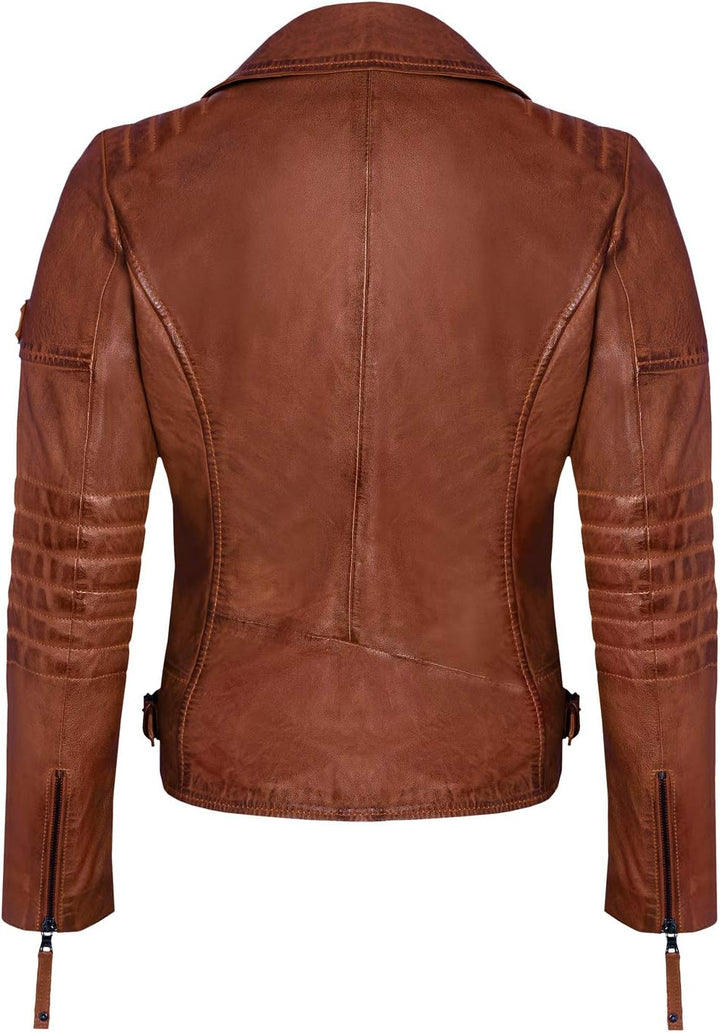Blueorn Heeda Damen Lederjacke Übergangsjacke aus feinstem Lammnappa Leder - Modernen Bikerjacke Ech