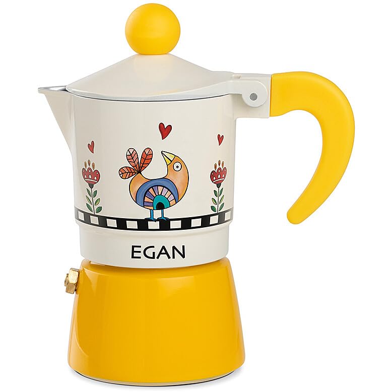 Moka von Egan aus der Kollektion Cocoricò. Gegenstand aus gelbem Aluminium. Die Referenz lautet 2280