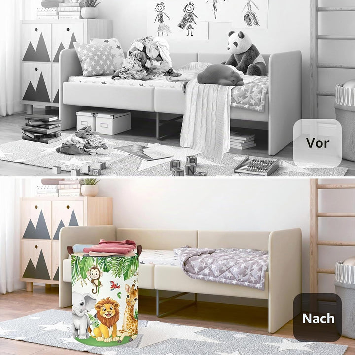 Süsse Dschungeltiere Gross Wäschekorb Wald wiese Stoff Aufbewahrungskorb Kleidung Spielzeug Aufbewah