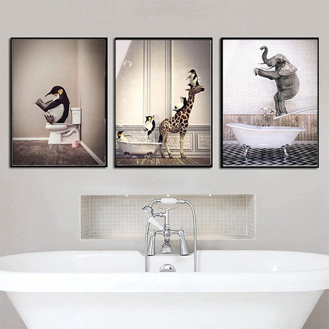 Tier in der Badewanne Leinwand Bilder Traumbad Poster,Tier Schwarz Weiss Wand Kunst Drucke Minimalis