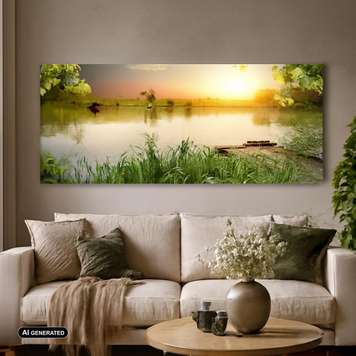 Wandbilder Dekoration Wohnzimmer Brücke See Panorama Bilder auf Leinwand 120x50cm Leinwandbild mit R