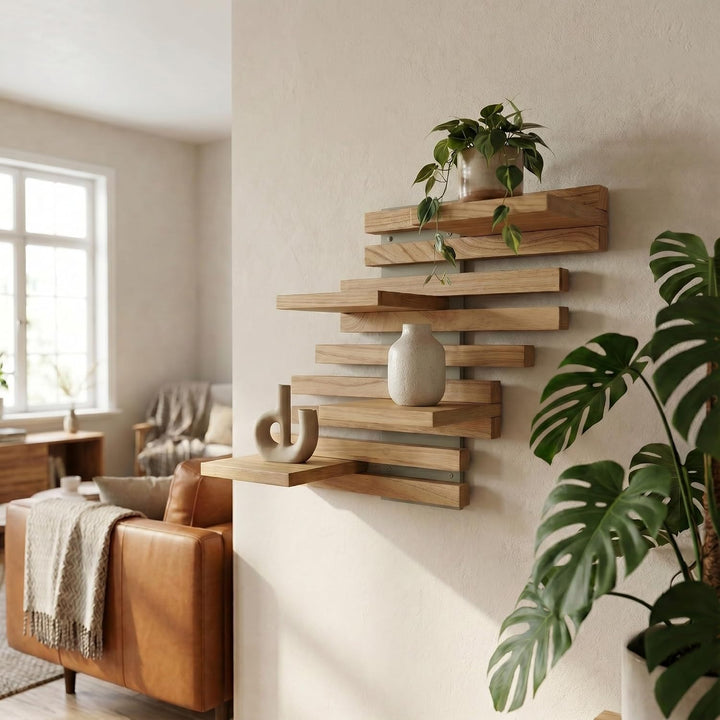Wandregal Holz Hängend - Modulares Bücherregal Set aus Massivholz - Schwebendes Regalbrett für Wohnz
