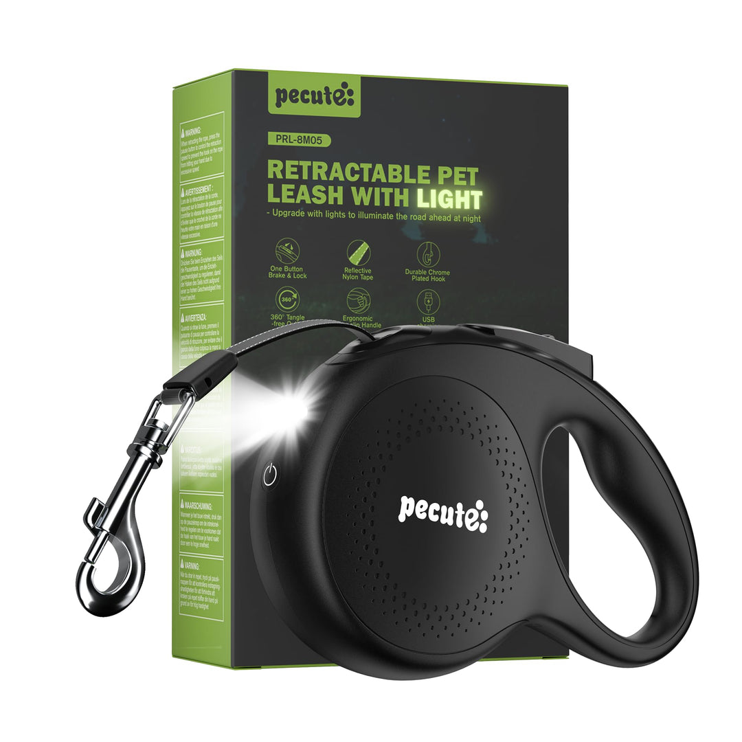 Pecute Hundeleine 8m, Rollleine für Hunde mit LED-Licht, 360° Verknotungsfreier verlängerter Leine,