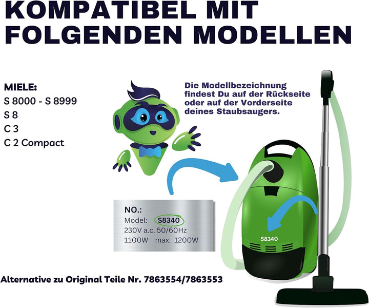 Staubsaugerschlauch kompatibel mit allen Miele Modellen S8, S8000, C3 Complete &amp; C3 Compact (z.B. S8