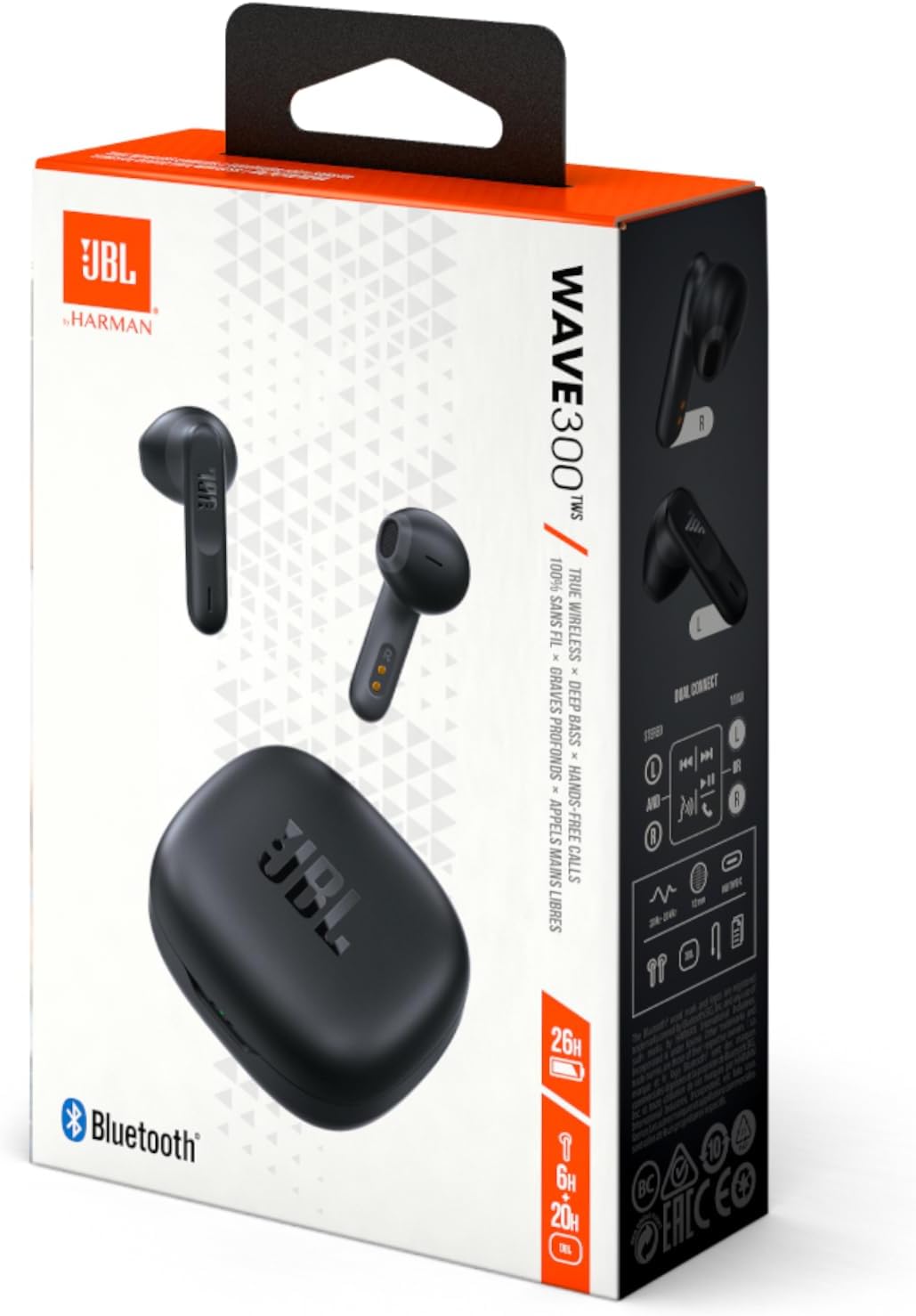 JBL Wave 300 TWS True-Wireless In-Ear Bluetooth-Kopfhörer - Schwarz – Kabellose Ohrhörer mit integri