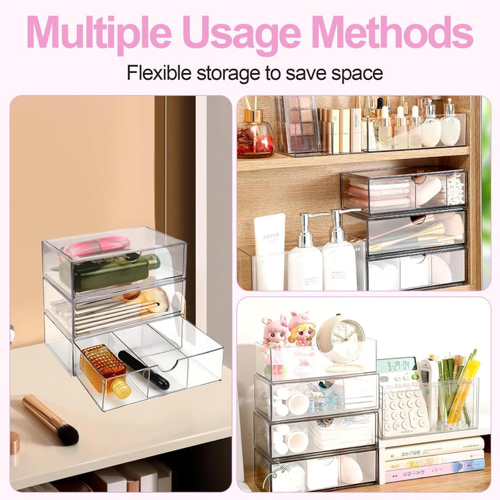 3 Stück Acryl Schubladen Schminktisch Organizer, Stapelbarer Badezimmer Make Up Organizer, Transpare