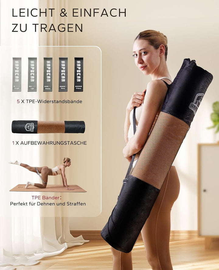 HAPBEAR Yogamatte Kork XXL- Extra Gross Yoga Matte Rutschfestes 183 x116 cm/183 x92cm- 6mm Dicke Däm