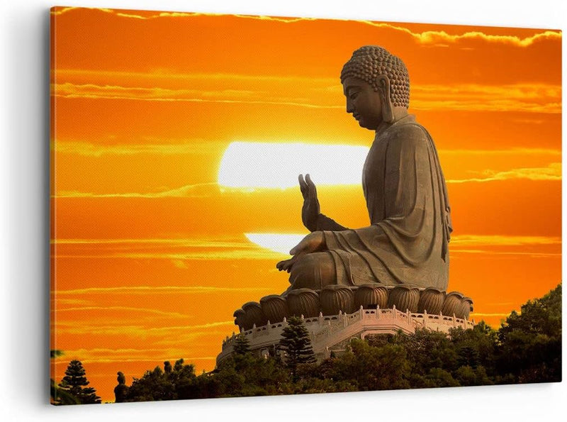 Bilder auf Leinwand 100x70cm Leinwandbild mit Rahmen tempel buddha Gross Wanddeko Bild Schlafzimmer