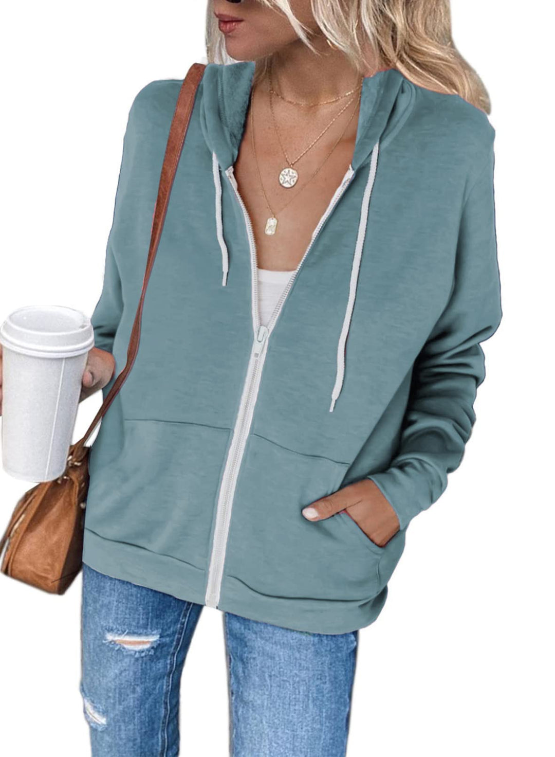 Uusollecy Damen Sweatjacke Hoodie Sweatshirtjacke Pullover Oberteile Kapuzenpullover Einfarbig Full