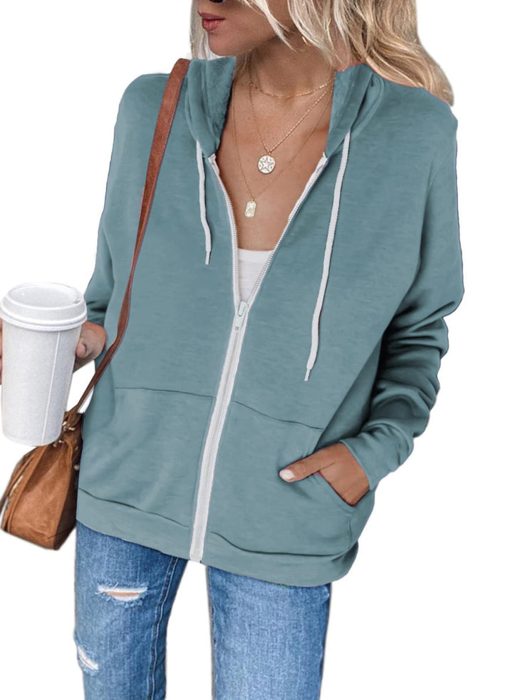 Uusollecy Damen Sweatjacke Hoodie Sweatshirtjacke Pullover Oberteile Kapuzenpullover Einfarbig Full