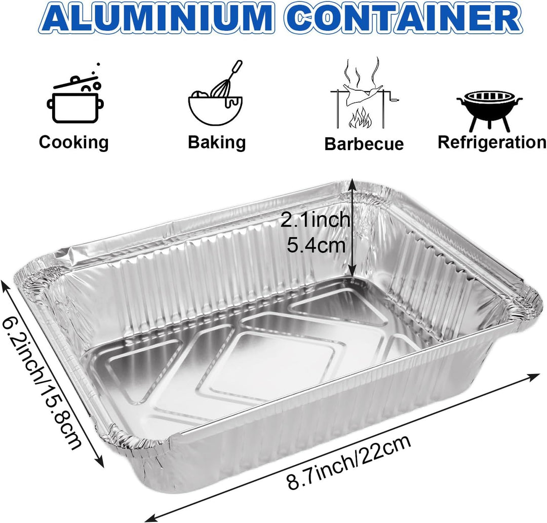 MIVIDE 50 Stück Grill Aluschalen mit Deckel, 1000ml Alu Grillschalen, Einwegschalen aus Aluminium fü