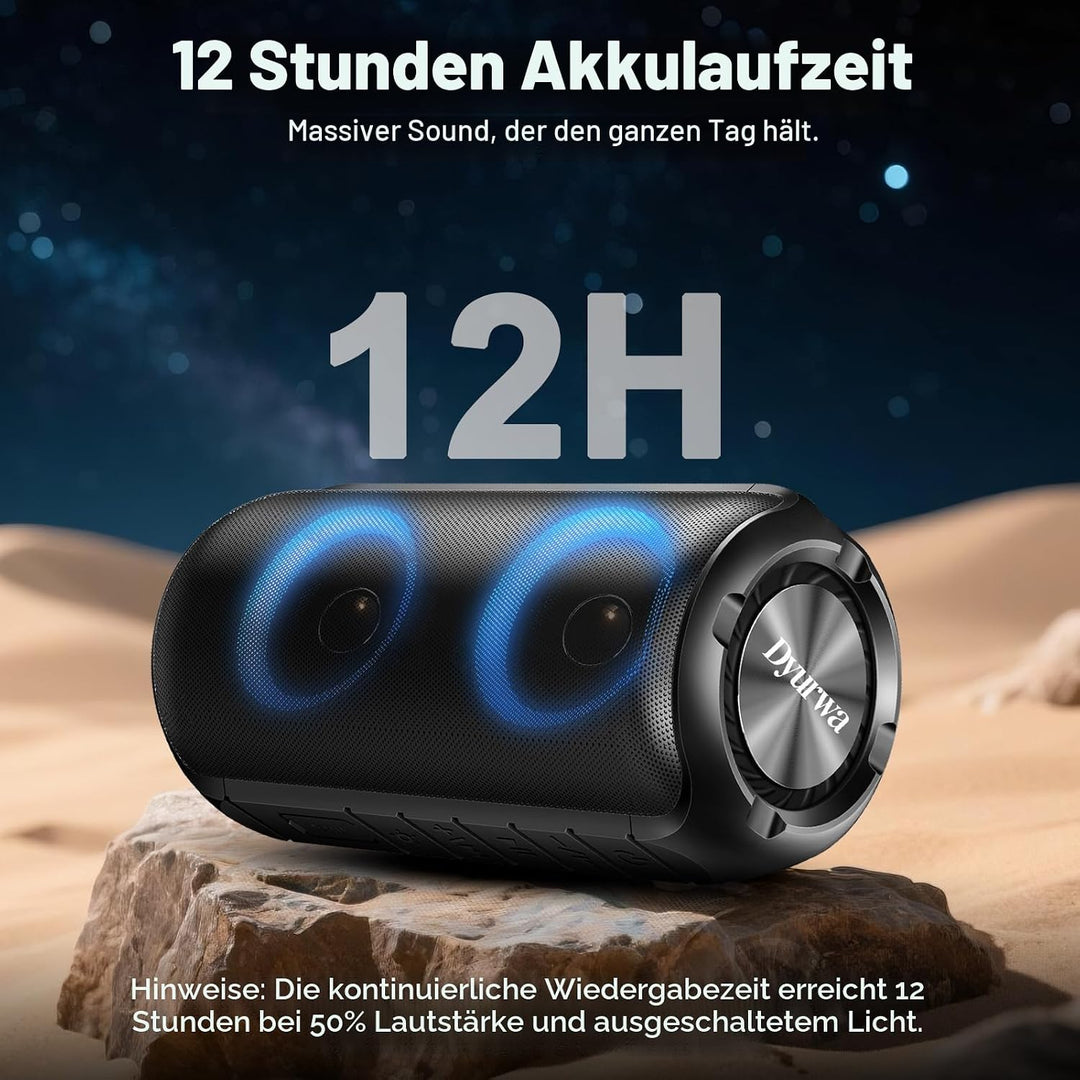Bluetooth Lautsprecher mit Licht, 52mm Dual Musikbox Bluetooth Box Fantastischer Sound, 12H Outdoor