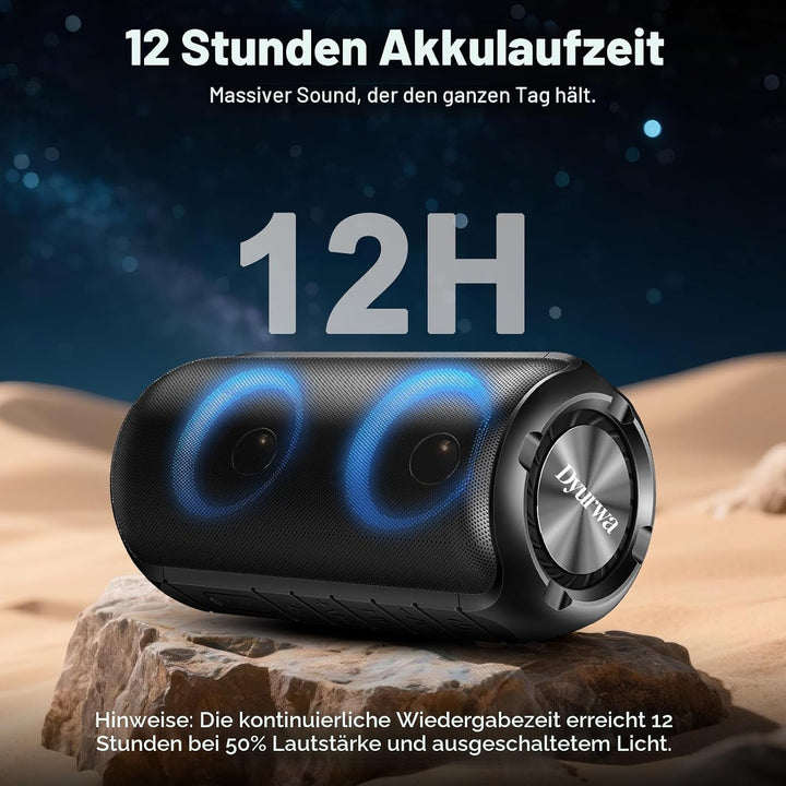 Bluetooth Lautsprecher mit Licht, 52mm Dual Musikbox Bluetooth Box Fantastischer Sound, 12H Outdoor